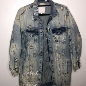 Zara Graffiti Distressed Oversized Denim Jacket